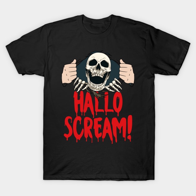 Scary Halloween Skeleton Skull Head Horror Trick Or Treat T-Shirt by melostore